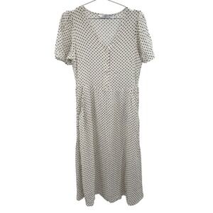 Paris Atelier Polka Dot V-Neck Midi Dress White Black US 10 Retro Feminine Chic